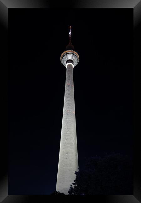 Berlin Television Tower Illuminated At Night Framed Print by Artur Bogacki
