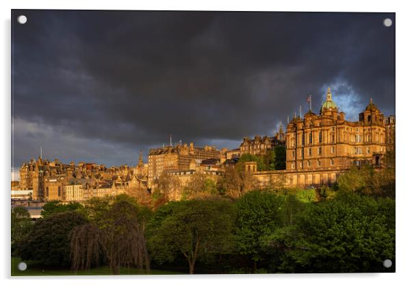 Edinburgh Sunset Skyline In Scotland Acrylic by Artur Bogacki