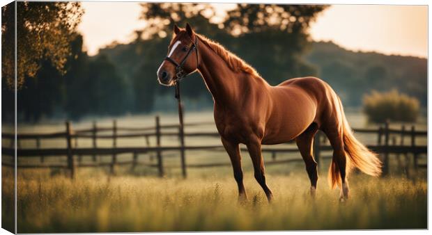 beautiful brown mare at sunset Canvas Print by Guido Parmiggiani