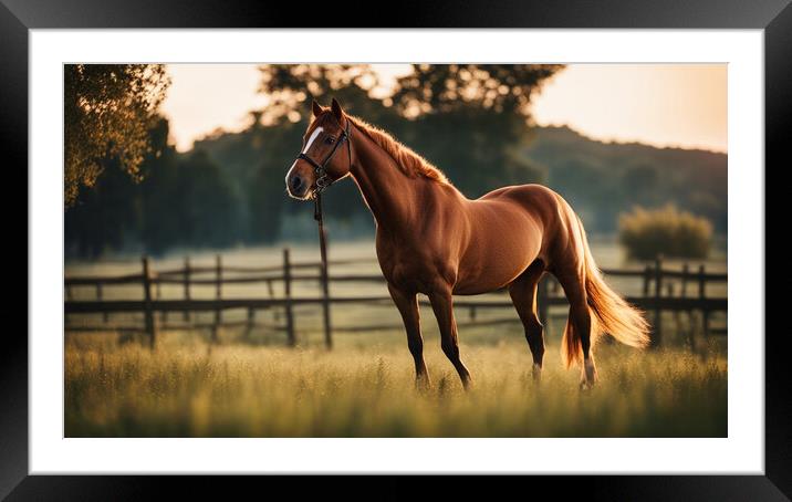 beautiful brown mare at sunset Framed Mounted Print by Guido Parmiggiani