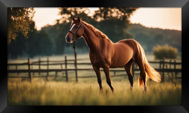 beautiful brown mare at sunset Framed Print by Guido Parmiggiani