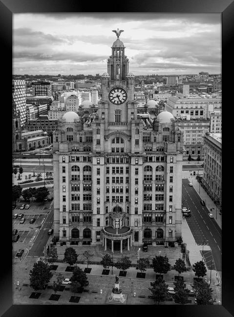 The Royal Liver Building Black and White Framed Print by Apollo Aerial Photography