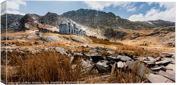 Abandoned Miners Cottages in North Wales. Canvas Print by Mike Shields