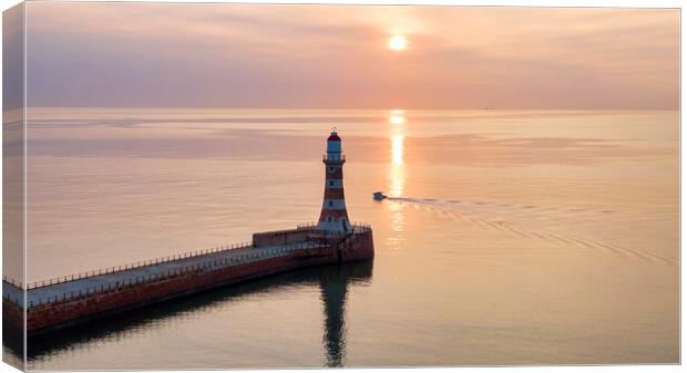 Roker Pier and Lighthouse at Sunrise Canvas Print by Tim Hill