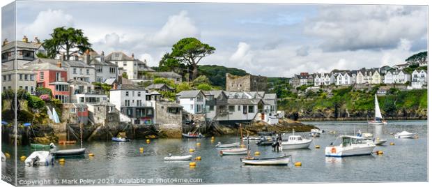Polruan Harbour Panorama Canvas Print by Mark Poley