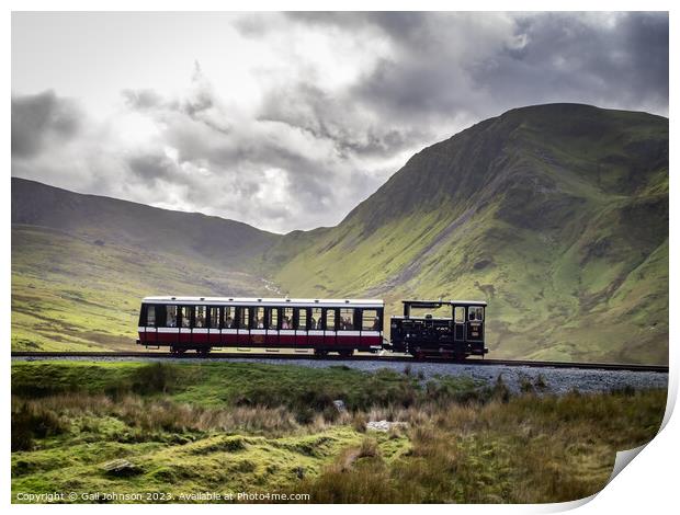 Views around Snowdon with trains running up to the summit  Print by Gail Johnson