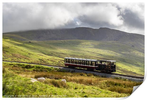 Views around Snowdon with trains running up to the summit  Print by Gail Johnson