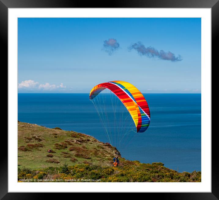 Views around Conwy Mountain and some paragliders Framed Mounted Print by Gail Johnson