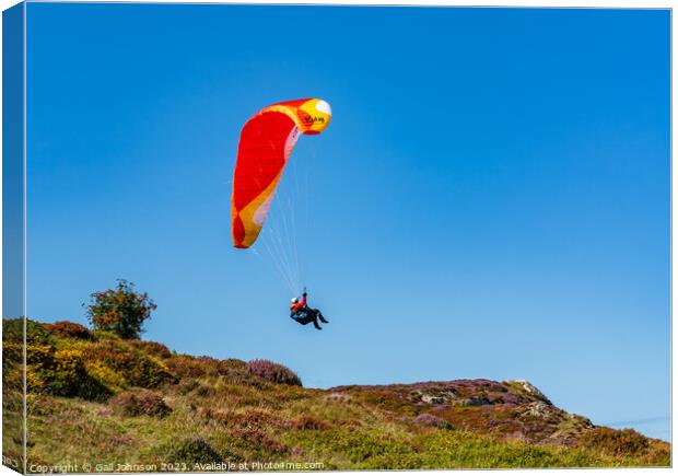 Views around Conwy Mountain and some paragliders Canvas Print by Gail Johnson