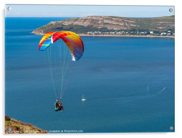 Views around Conwy Mountain and some paragliders Acrylic by Gail Johnson