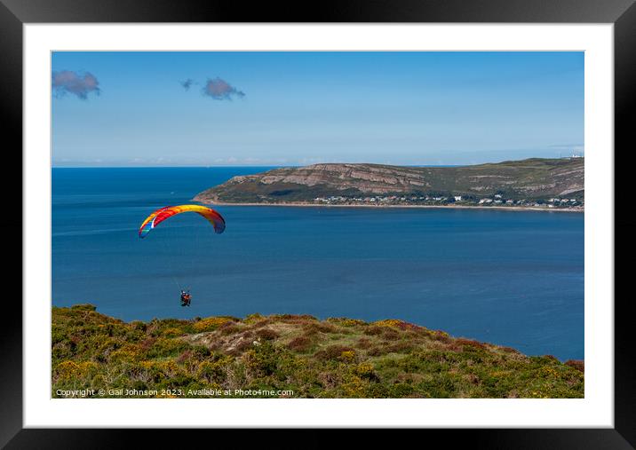 Views around Conwy Mountain and some paragliders Framed Mounted Print by Gail Johnson