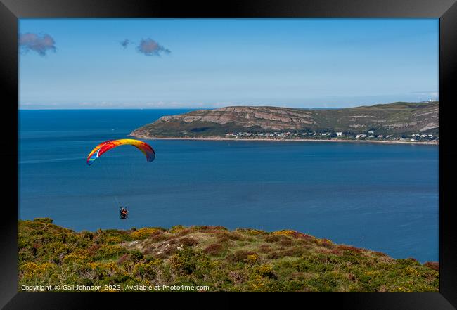 Views around Conwy Mountain and some paragliders Framed Print by Gail Johnson