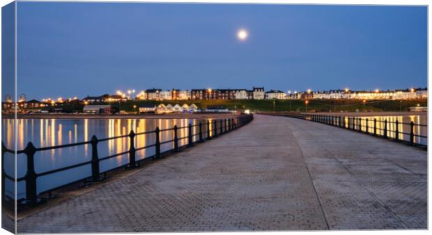 Moonset over Roker Seafront: Sunderland Canvas Print by Tim Hill