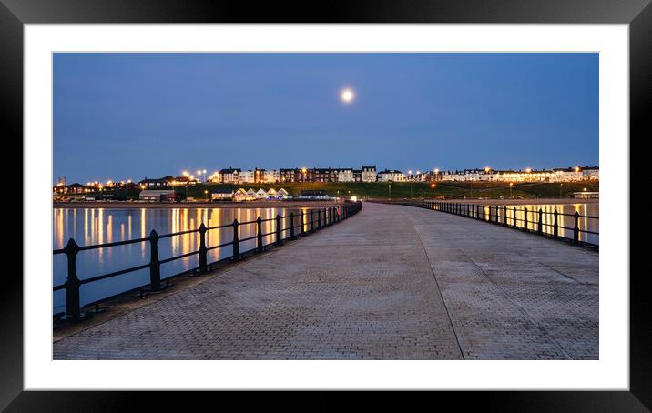 Moonset over Roker Seafront: Sunderland Framed Mounted Print by Tim Hill