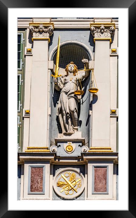 Colorful Justice Statue Artus Court Long Market Gdansk Poland Framed Mounted Print by William Perry
