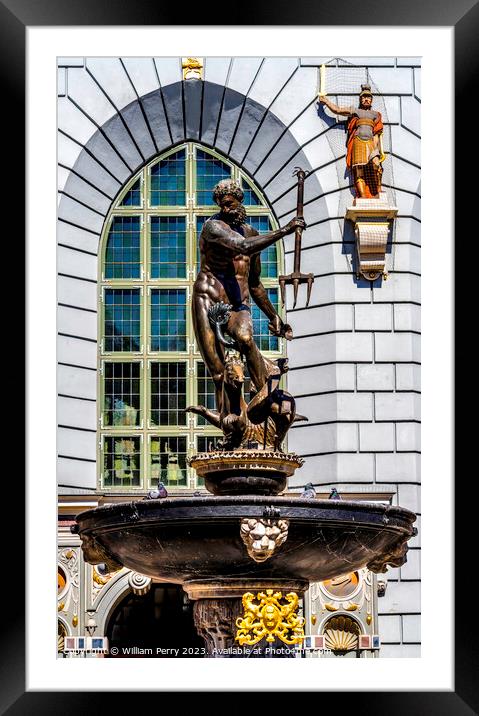 Colorful Neptune Fountain Long Market Square Gdansk Poland Framed Mounted Print by William Perry