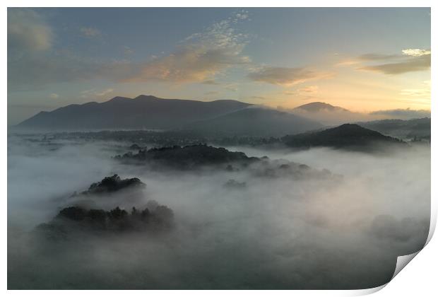 Early Morning Mist Looking Towards Skiddaw and Latrigg Print by Chester Tugwell