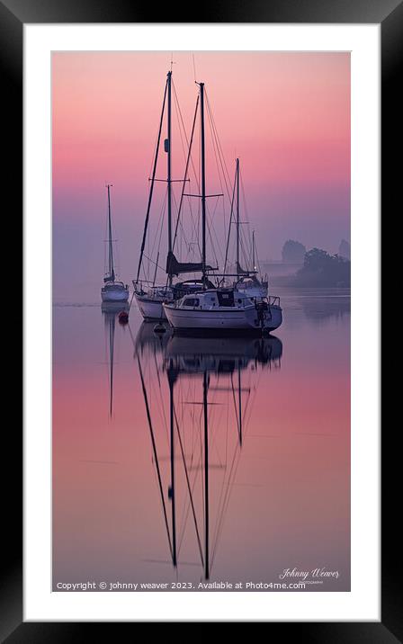 Boat Sunrise reflections River Crouch Essex Framed Mounted Print by johnny weaver