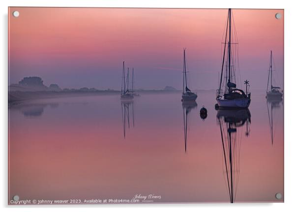 Boat Sunrise reflections River Crouch Essex Acrylic by johnny weaver