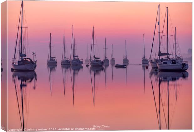 Boat Sunrise reflections River Crouch Essex Canvas Print by johnny weaver