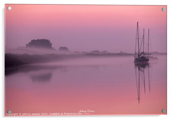 Misty Boat Sunrise reflections River Crouch Essex Acrylic by johnny weaver