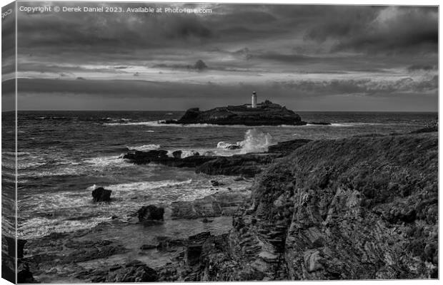 The Lighthouse at Godrevy, Cornwall (mono) Canvas Print by Derek Daniel