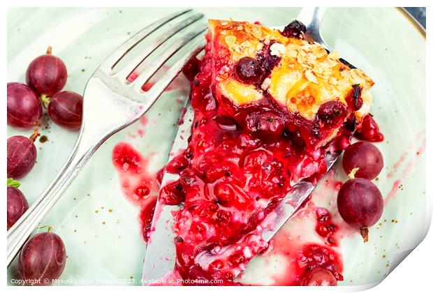 Slice of fruit pie on the kitchen table Print by Mykola Lunov Mykola