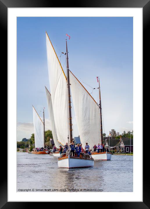 Four Wherry sail boats sailing the Norfolk Broads UK Framed Mounted Print by Simon Bratt LRPS