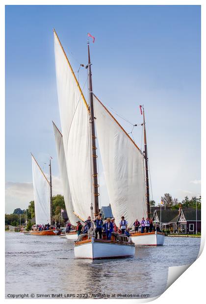 Four Wherry sail boats sailing the Norfolk Broads UK Print by Simon Bratt LRPS