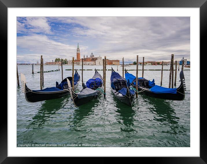 Gondolas moored near St Marks Square, Venice Framed Mounted Print by Michael Shannon