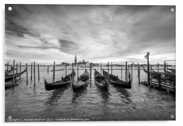 Gondolas moored near St Marks Square, Venice Acrylic by Michael Shannon