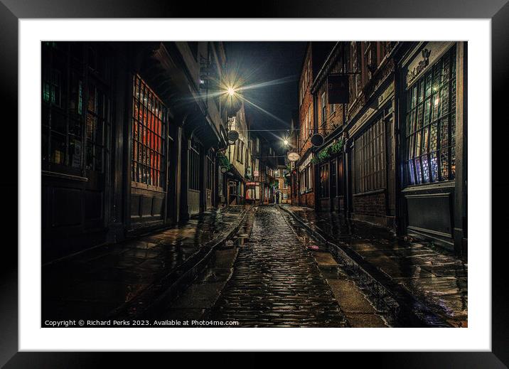 York streets in the Rain Framed Mounted Print by Richard Perks