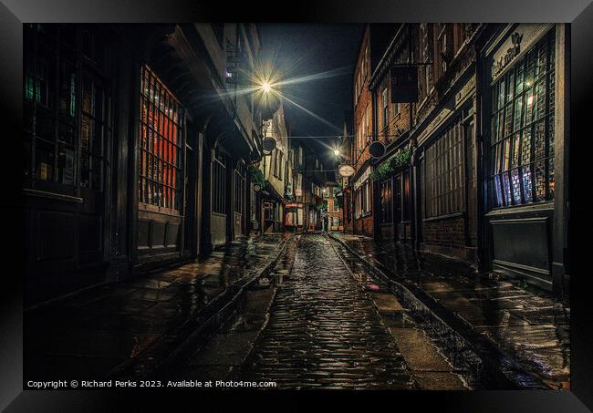 York streets in the Rain Framed Print by Richard Perks