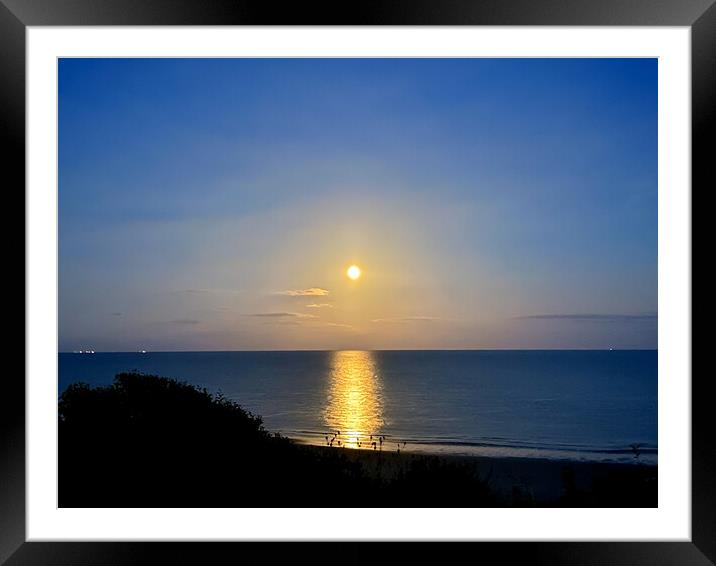 Stunning full moon reflecting on the sea at Frinton Framed Mounted Print by Paula Tracy