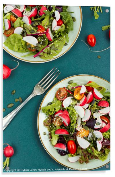 Salad, healthy vegan lunch. Acrylic by Mykola Lunov Mykola