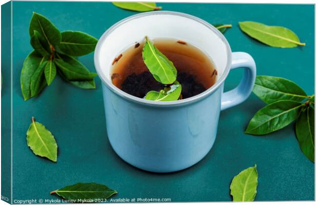 Bay leaf herbal tea in mug Canvas Print by Mykola Lunov Mykola