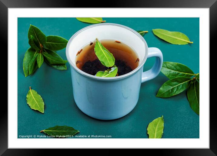 Bay leaf herbal tea in mug Framed Mounted Print by Mykola Lunov Mykola