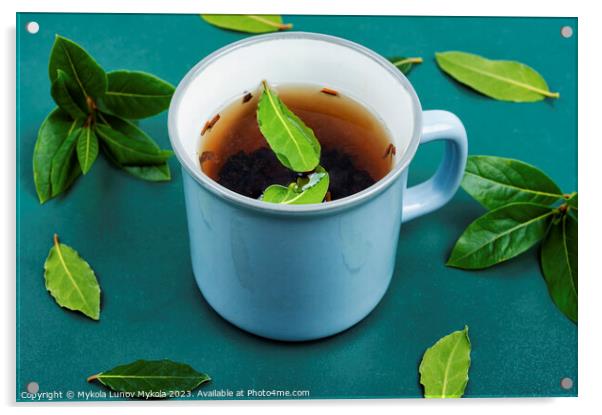 Bay leaf herbal tea in mug Acrylic by Mykola Lunov Mykola