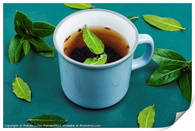Bay leaf herbal tea in mug Print by Mykola Lunov Mykola