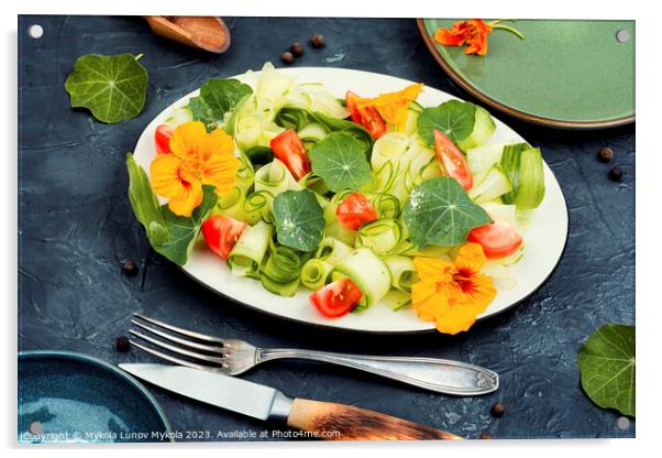 Tasty veggie salad with nasturtium Acrylic by Mykola Lunov Mykola
