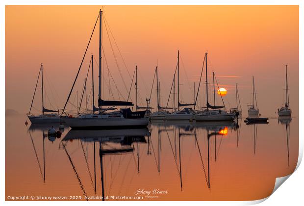 Golden Sunrise Boats River Crouch Essex Print by johnny weaver