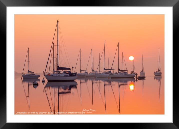 Golden Sunrise Boats River Crouch Essex Framed Mounted Print by johnny weaver