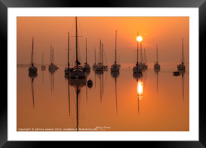 Golden Sunrise Boats River Crouch Essex Framed Mounted Print by johnny weaver