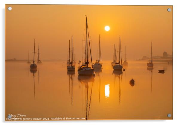 Golden Sunrise Boats River Crouch Essex Acrylic by johnny weaver