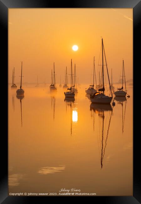 Golden Sunrise Boats River Crouch Essex Framed Print by johnny weaver