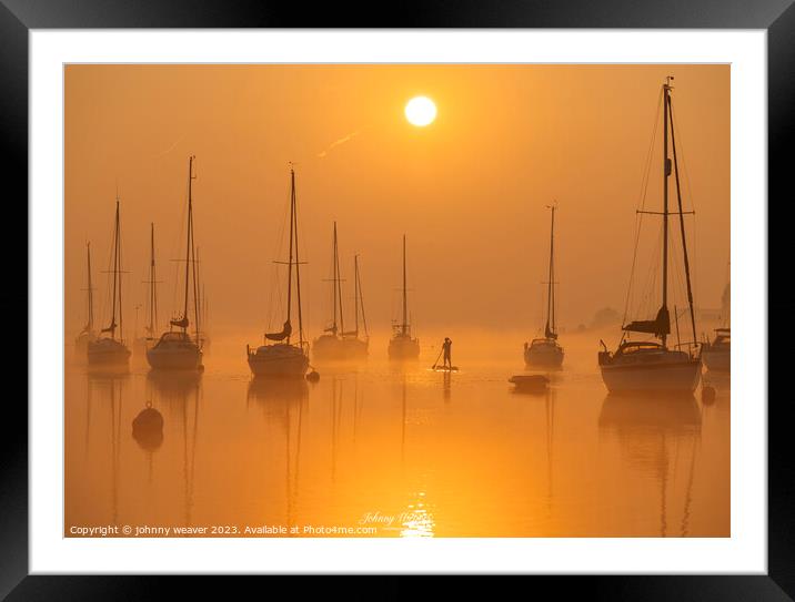 Golden Sunrise Boats River Crouch Essex Framed Mounted Print by johnny weaver