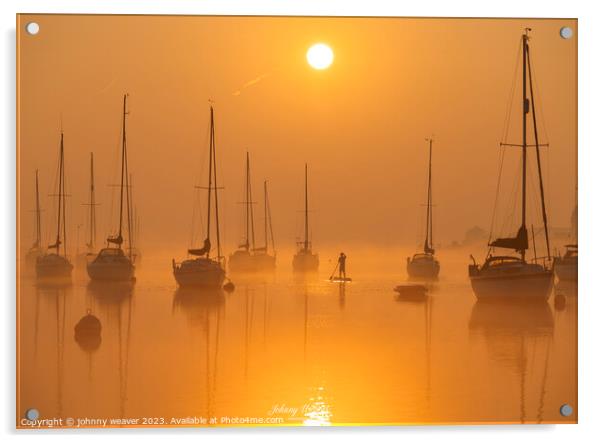 Golden Sunrise Boats River Crouch Essex Acrylic by johnny weaver