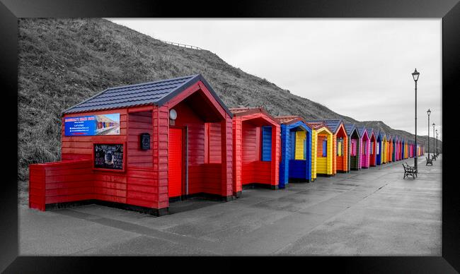 Saltburn Beach Huts: Selective Black and White Framed Print by Tim Hill