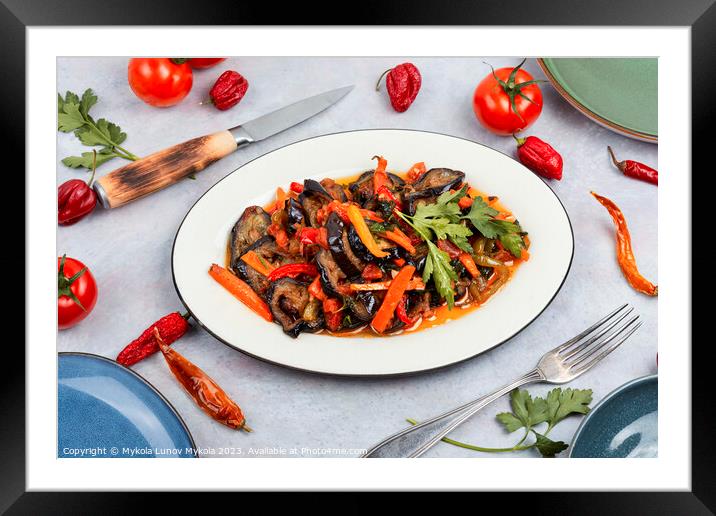 Stewed aubergine saute, tasty vegetable stew. Framed Mounted Print by Mykola Lunov Mykola