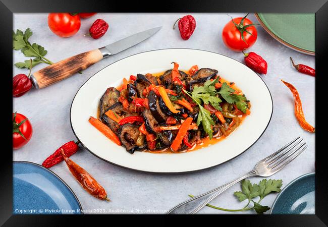 Stewed aubergine saute, tasty vegetable stew. Framed Print by Mykola Lunov Mykola